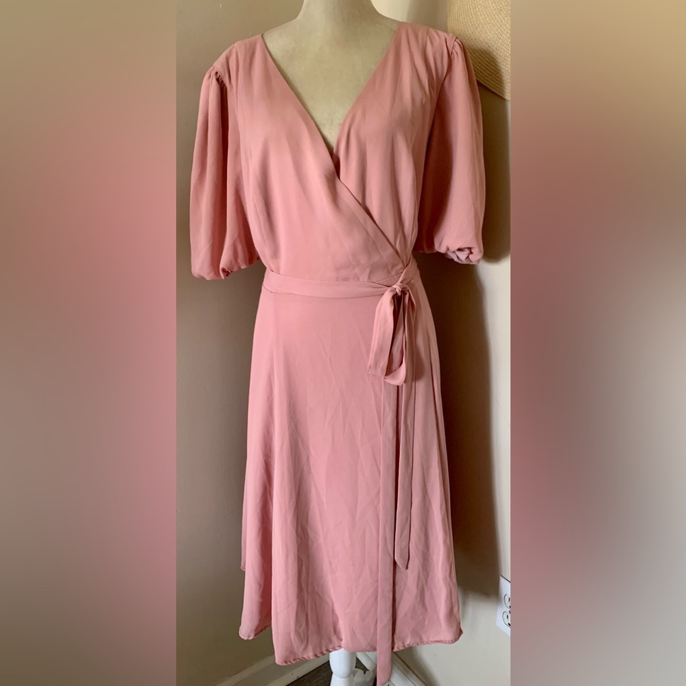 FAME AND PARTNERS Georgette Blush Pink‎ V-Neck Wrap Gown Cocktail Dress Size 14